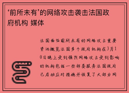 ‘前所未有’的网络攻击袭击法国政府机构 媒体